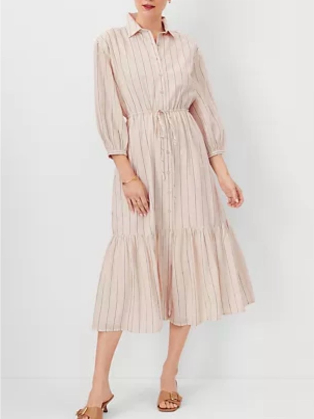 Ann Taylor Weekend flare midi dress button front L